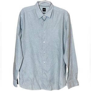 BOSS Printed Performance-Stretch Slim-Fit Dress Shirt Griege - Gray/Green